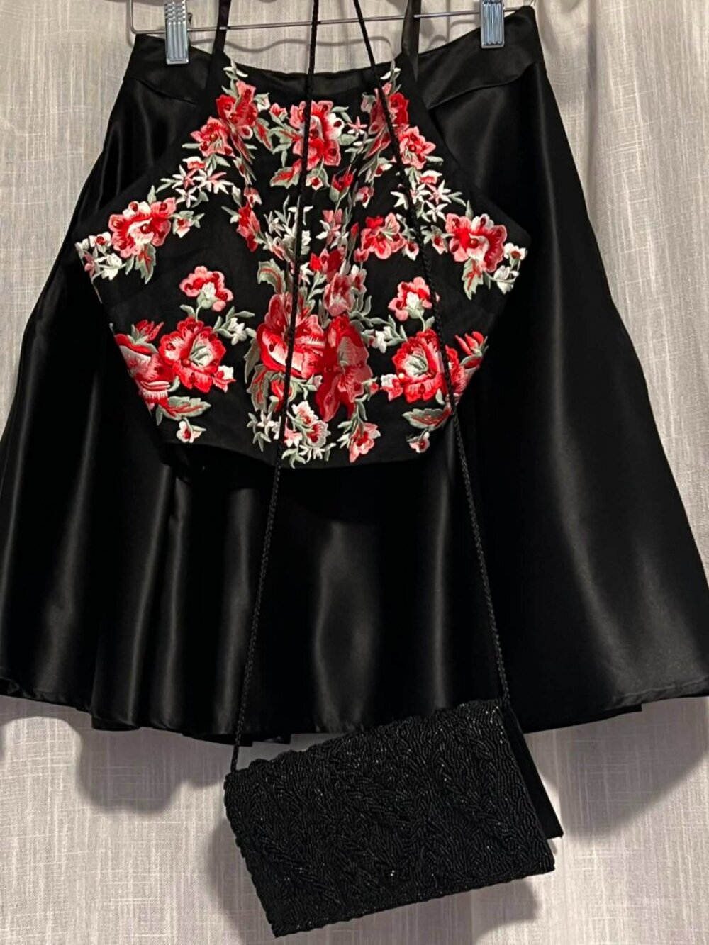 Gorgeous Ed Young Floral Embroidered Top & Flared A-Line Skirt Size S